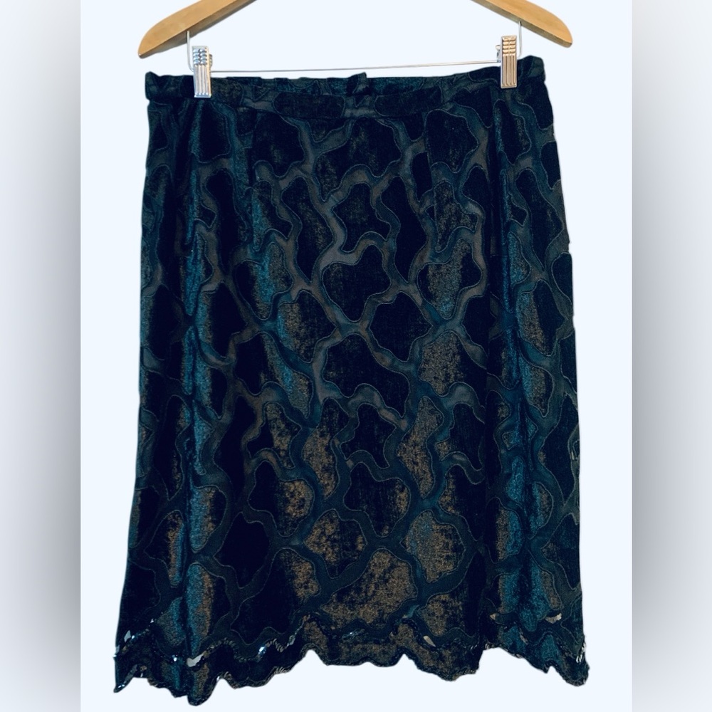 Vintage Handmade Black Burned Velvet with Sequins Midi Skirt. SKU 573
